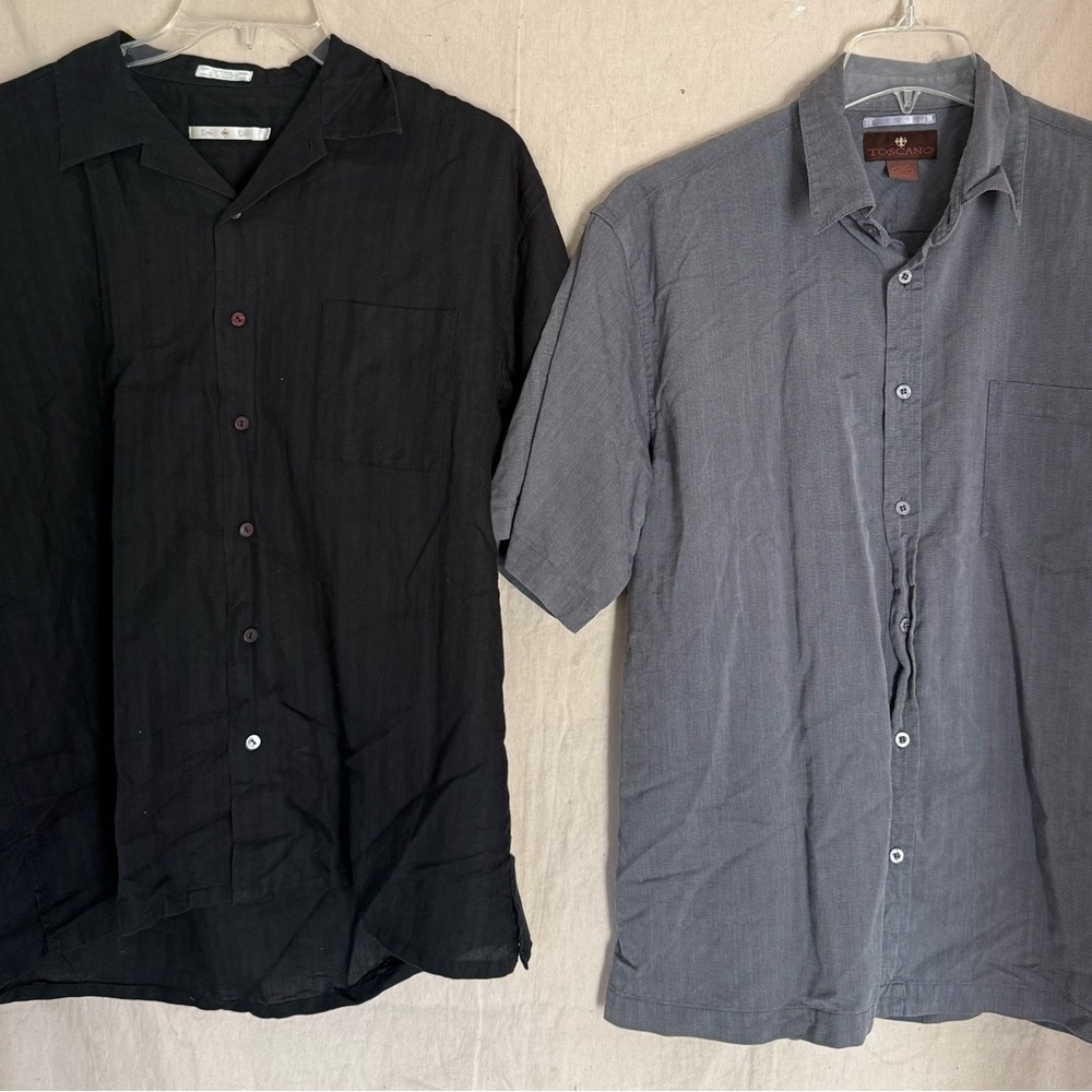 Lot of 2 Men’s Short Sleeve Button Down Shirts Toscano + Bumka Bibas Size Large
